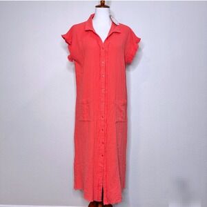 UMGEE‎ Button Dress MEDIUM Cotton Gauze Cap Sleeve Fringe NWT Beach Resortwear